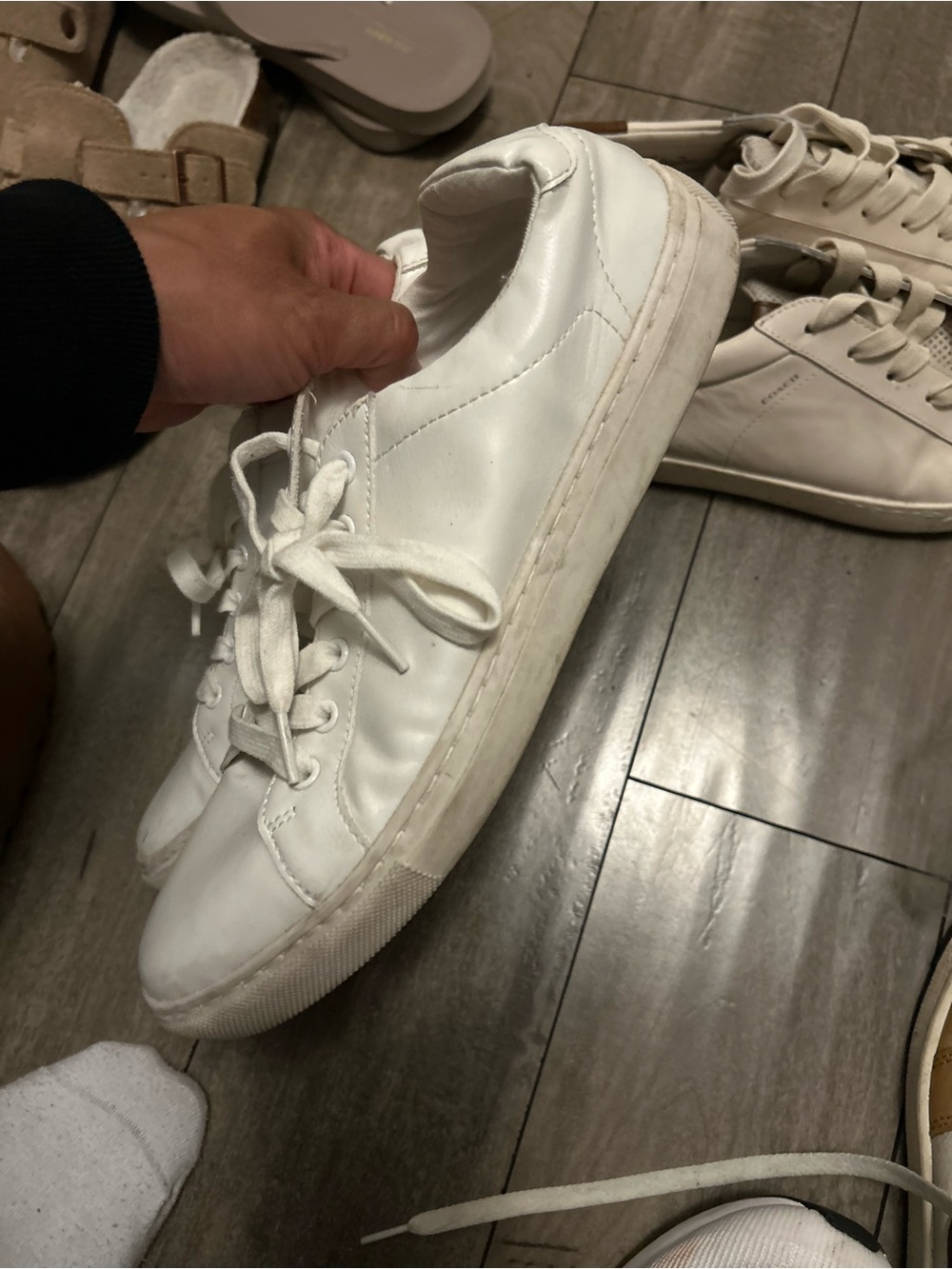 Coach White and Brown Leather Low Top AND Banana Republic all white low Sneakers - Picture 9 of 11